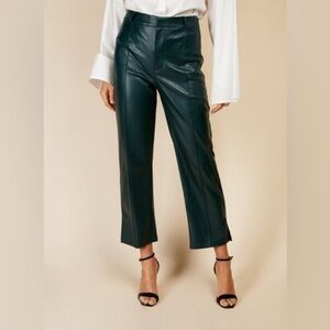 7 for All Mankind Faux Leather Emerald Green Kick-flare Pants